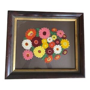 Vintage Handmade MCM 60s/70s Floral Painting with Wooden Frame Retro